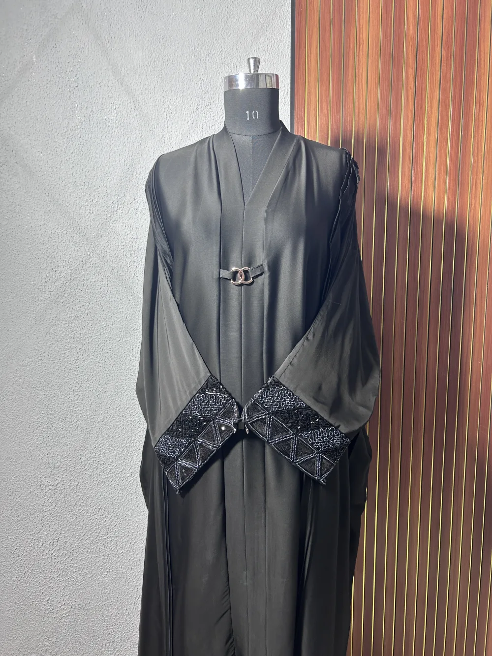 Noir Metallic Embellished Designer Abaya - Image 3 - Abaya Studio