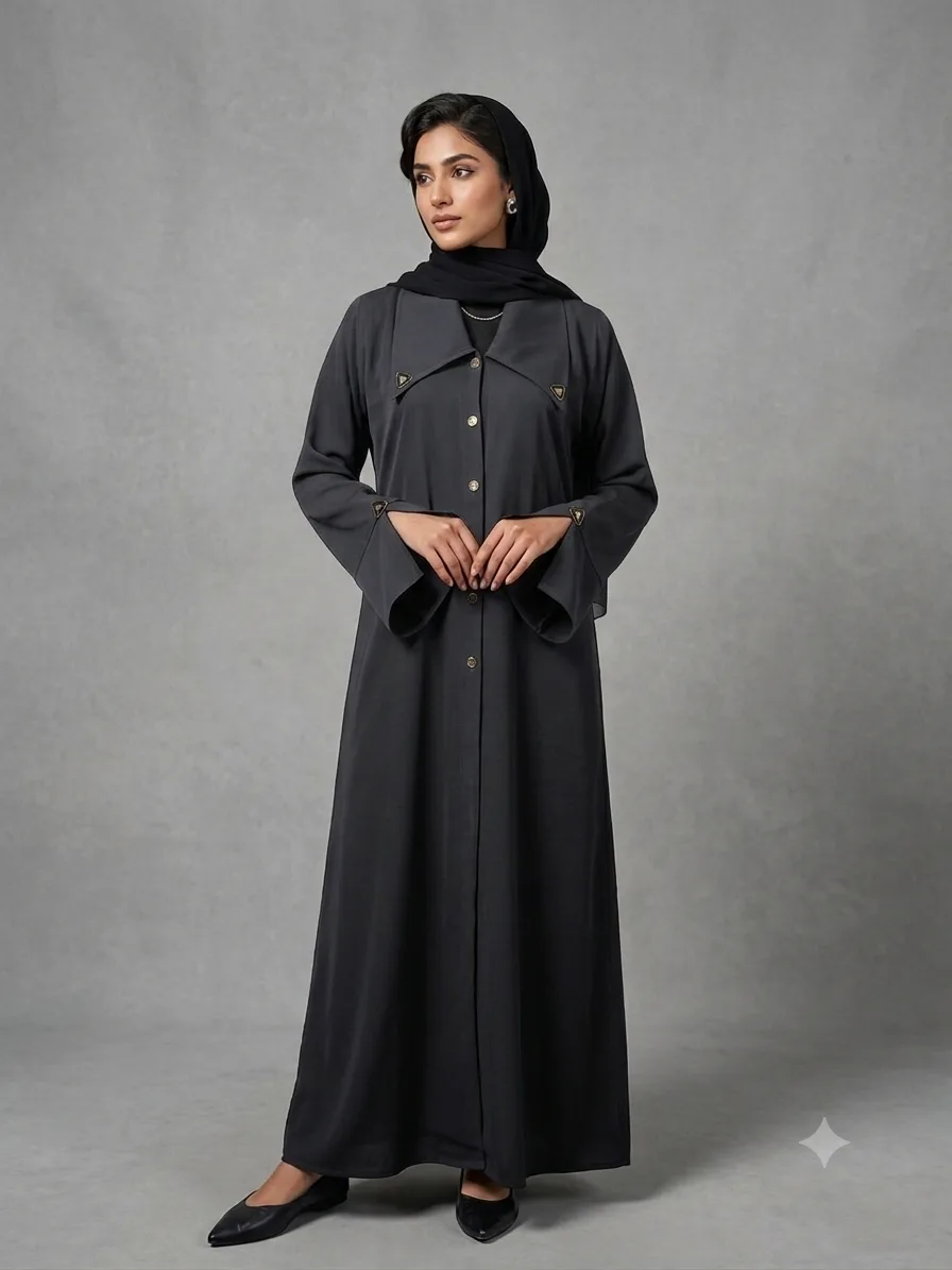 Onyx Lapel Collar Button-Down Abaya