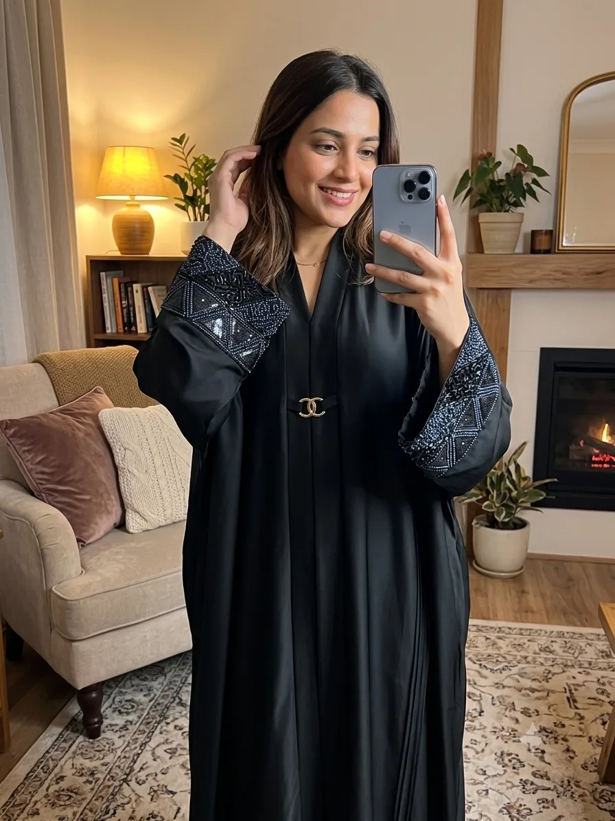 Noir Metallic Embellished Designer Abaya